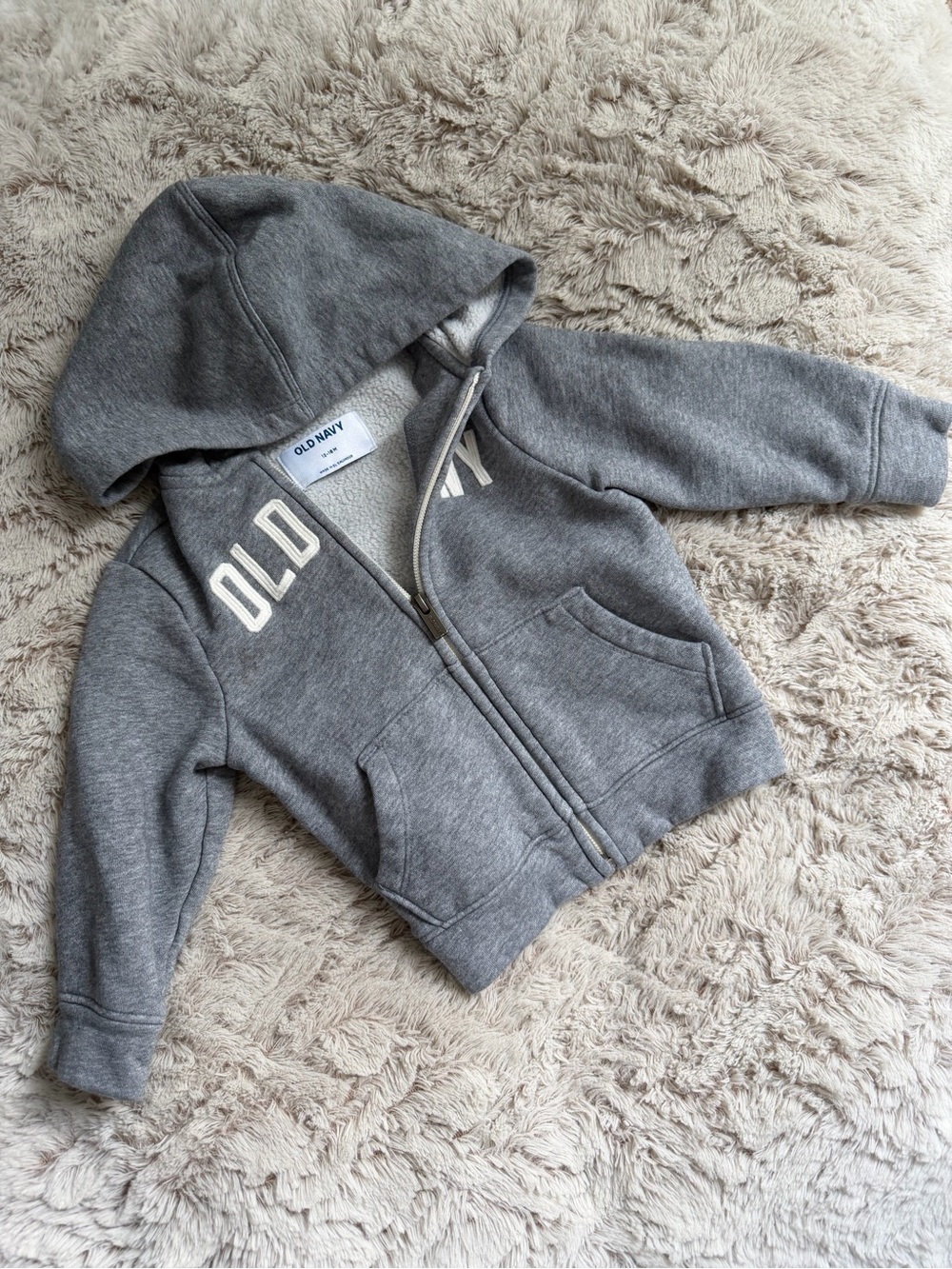Old Navy Toddler Gray Full-Zip Hooded Sweatshirt